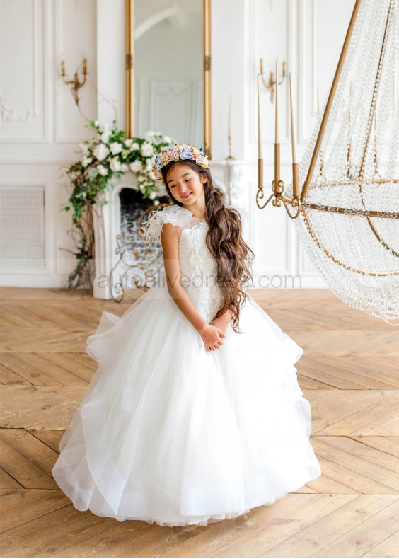 Ivory Lace Appliques Tulle Graceful Flower Girl Dress